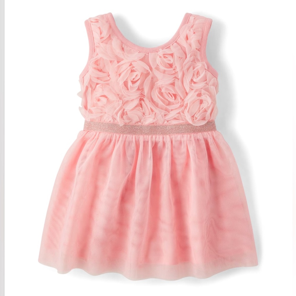 Children's Place Girls Pink 3D Floral Rosette Mesh Dress size 3T NWT $40